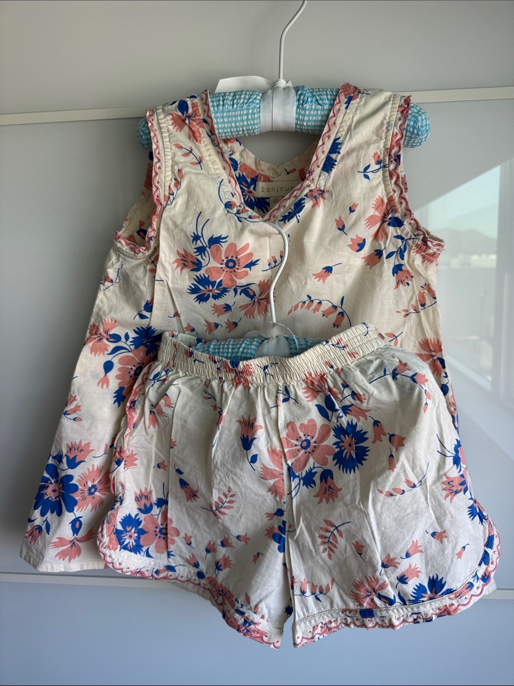 Bonjour diary Floral Two-Piece Set in Cream with Pink & Blue Flowers size8y